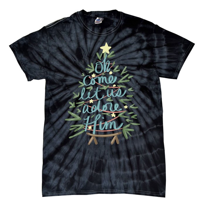 Oh Come Let Us Adore Him Christian Jesus Christmas Pajamas Tie-Dye T-Shirt