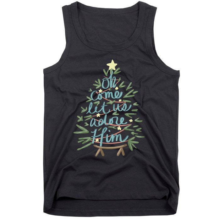 Oh Come Let Us Adore Him Christian Jesus Christmas Pajamas Tank Top