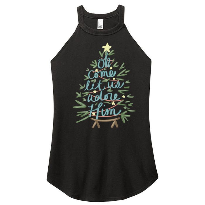 Oh Come Let Us Adore Him Christian Jesus Christmas Pajamas Women's Perfect Tri Rocker Tank