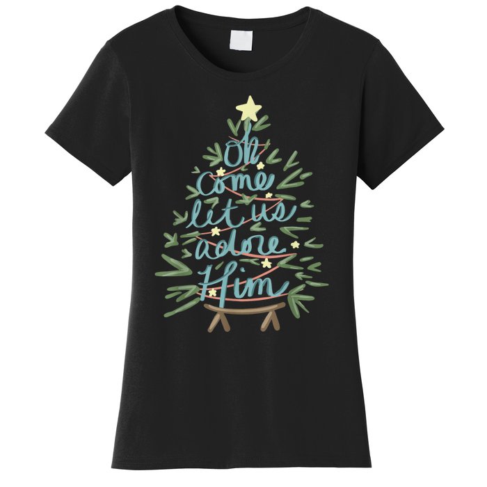 Oh Come Let Us Adore Him Christian Jesus Christmas Pajamas Women's T-Shirt