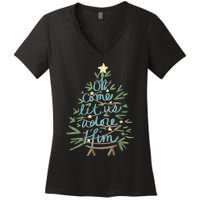 Oh Come Let Us Adore Him Christian Jesus Christmas Pajamas Women's V-Neck T-Shirt