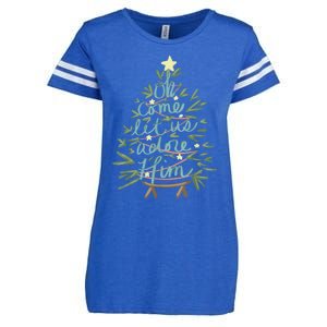 Oh Come Let Us Adore Him Christian Jesus Christmas Pajamas Enza Ladies Jersey Football T-Shirt