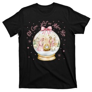 Oh Come Let Us Adore Him Nativity Scene Snow Globe Xmas T-Shirt