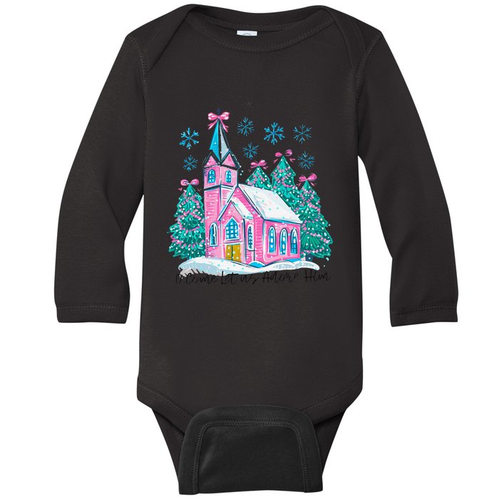 Oh Come Let Us Adore Him Jesus Christmas Christian Coquette Baby Long Sleeve Bodysuit