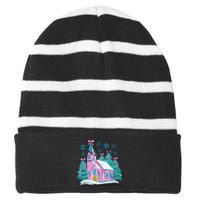 Oh Come Let Us Adore Him Jesus Christmas Christian Coquette Striped Beanie with Solid Band