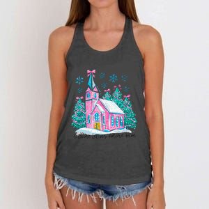 Oh Come Let Us Adore Him Jesus Christmas Christian Coquette Women's Knotted Racerback Tank