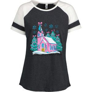 Oh Come Let Us Adore Him Jesus Christmas Christian Coquette Enza Ladies Jersey Colorblock Tee