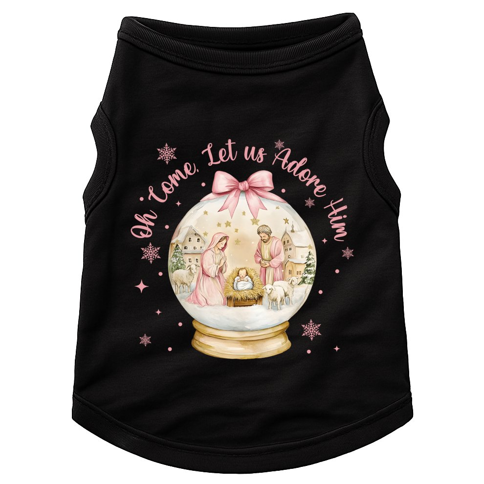 Oh Come Let Us Adore Him Jesus Nativity Scene Coquette Bow Gift Doggie Tank