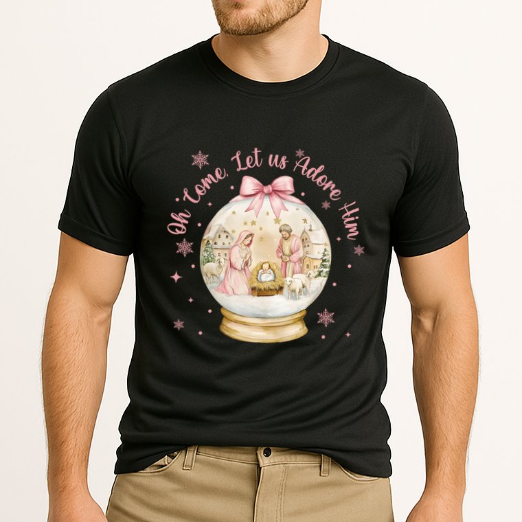 Oh Come Let Us Adore Him Jesus Nativity Scene Coquette Bow Gift Cooling Performance Crew T-Shirt