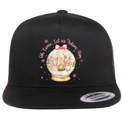 Oh Come Let Us Adore Him Jesus Nativity Scene Coquette Bow Gift Flatbill Hat