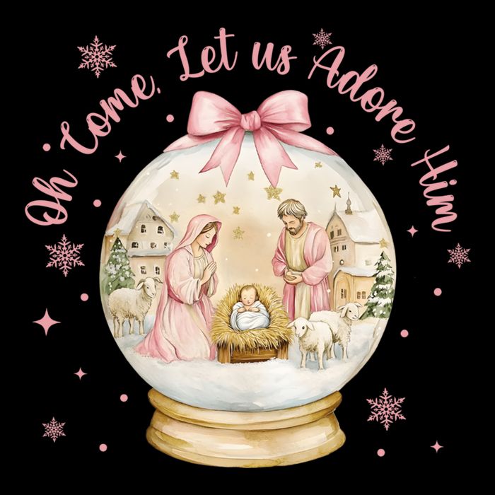 Oh Come Let Us Adore Him Jesus Nativity Scene Coquette Bow Gift Flat Bill Trucker Hat