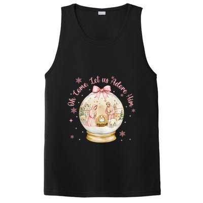 Oh Come Let Us Adore Him Jesus Nativity Scene Coquette Bow Gift PosiCharge Competitor Tank