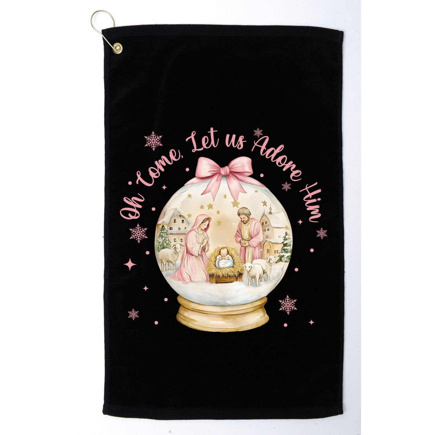 Oh Come Let Us Adore Him Jesus Nativity Scene Coquette Bow Gift Golf Towel