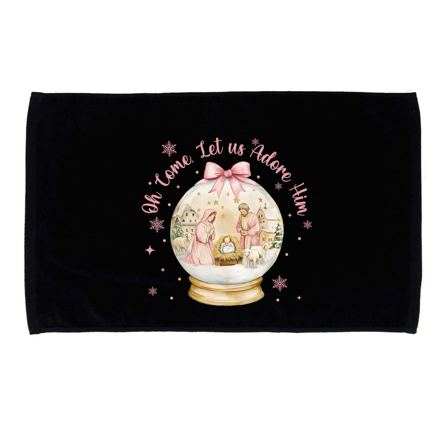 Oh Come Let Us Adore Him Jesus Nativity Scene Coquette Bow Gift Microfiber Hand Towel