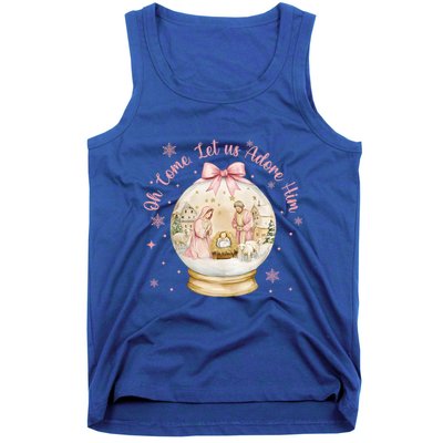 Oh Come Let Us Adore Him Jesus Nativity Scene Coquette Bow Gift Tank Top