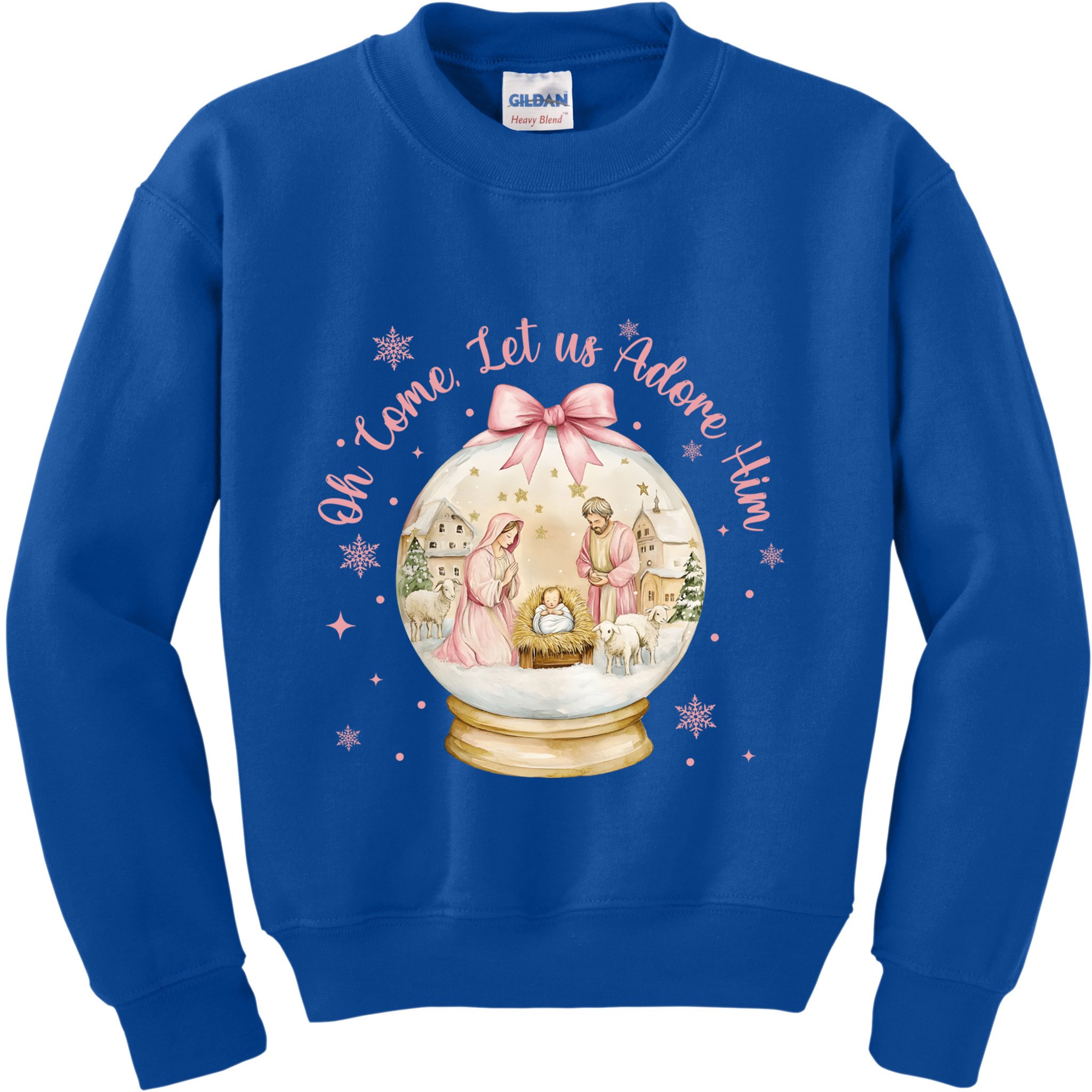 Oh Come Let Us Adore Him Jesus Nativity Scene Coquette Bow Gift Kids Sweatshirt