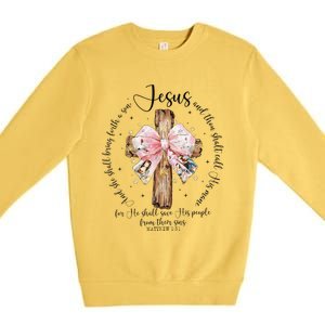 O Come Let Us Adore Him Nativity Scene Jesus Christmas Premium Crewneck Sweatshirt