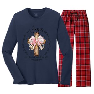 O Come Let Us Adore Him Nativity Scene Jesus Christmas Women's Long Sleeve Flannel Pajama Set 