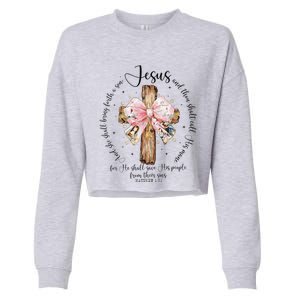 O Come Let Us Adore Him Nativity Scene Jesus Christmas Cropped Pullover Crew