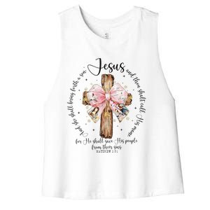 O Come Let Us Adore Him Nativity Scene Jesus Christmas Women's Racerback Cropped Tank