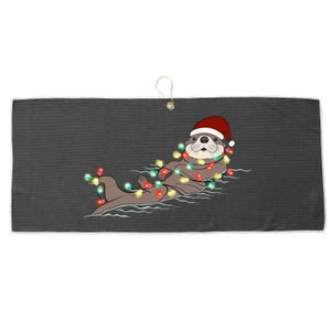 Otter Christmas Lights Santa Hat Funny Cute Cool Family Matching Trendy Top Large Microfiber Waffle Golf Towel