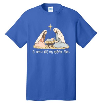 Oh Come Let Us Adore Him Jesus Christmas Christian Nativity Tall T-Shirt