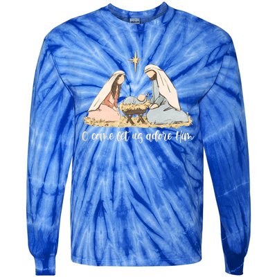 Oh Come Let Us Adore Him Jesus Christmas Christian Nativity Tie-Dye Long Sleeve Shirt