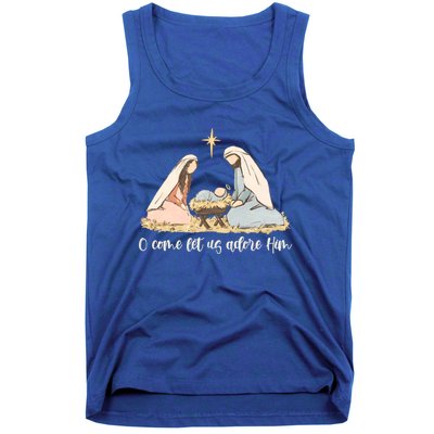 Oh Come Let Us Adore Him Jesus Christmas Christian Nativity Tank Top