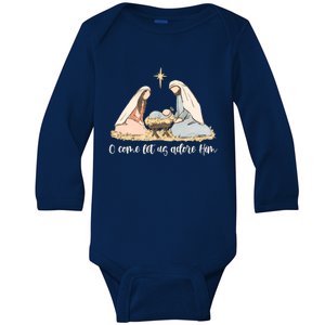 Oh Come Let Us Adore Him Jesus Christmas Christian Nativity Baby Long Sleeve Bodysuit