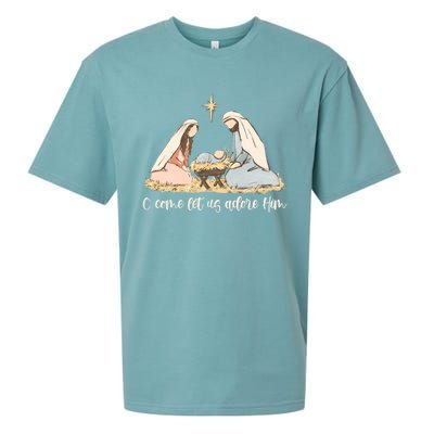 Oh Come Let Us Adore Him Jesus Christmas Christian Nativity Sueded Cloud Jersey T-Shirt