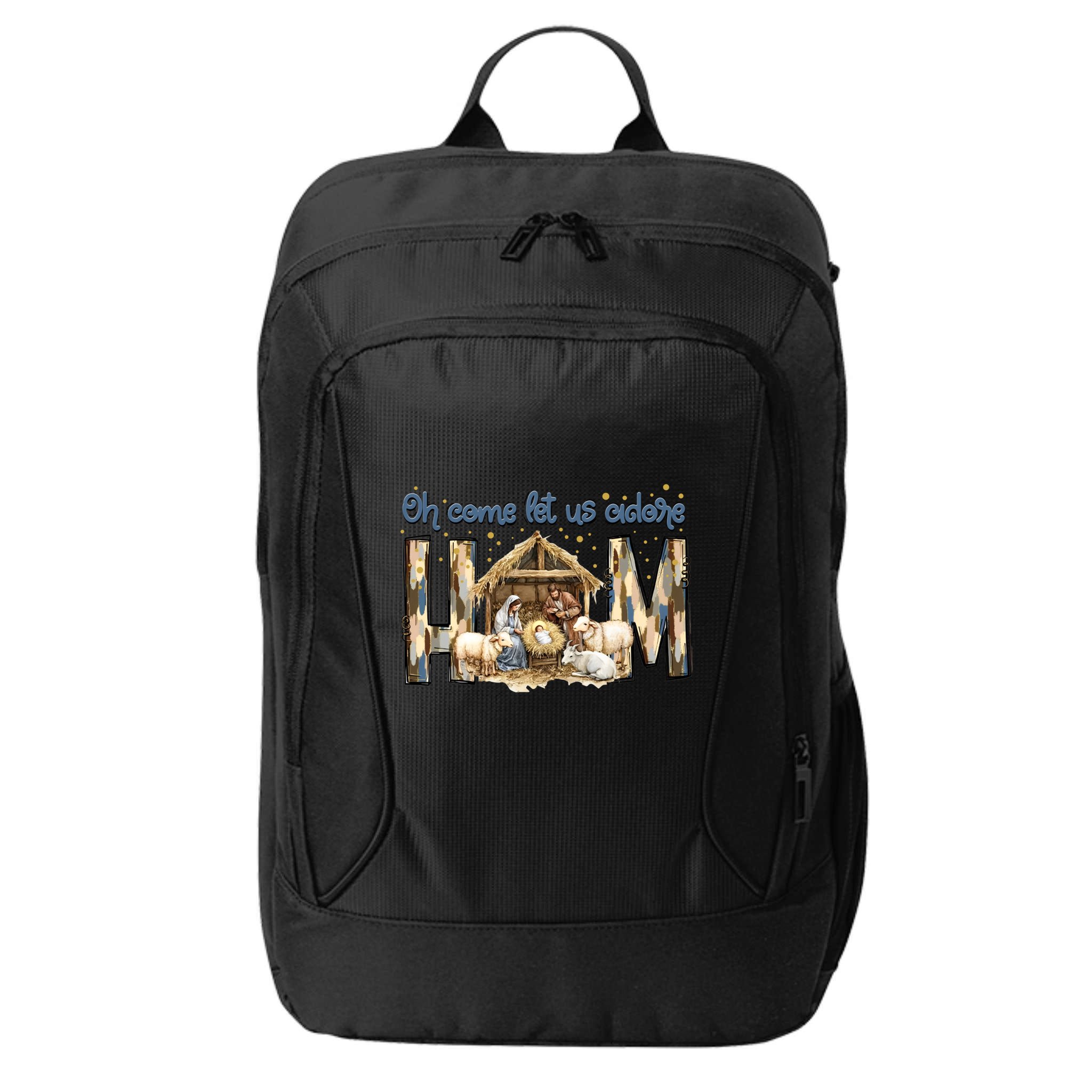 Oh Come Let Us Adore Him Nativity Scene Christmas Coquette City Backpack