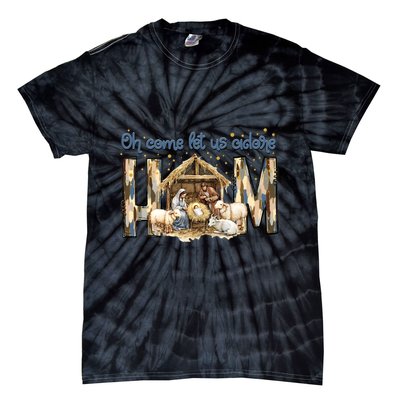 Oh Come Let Us Adore Him Nativity Scene Christmas Coquette Tie-Dye T-Shirt