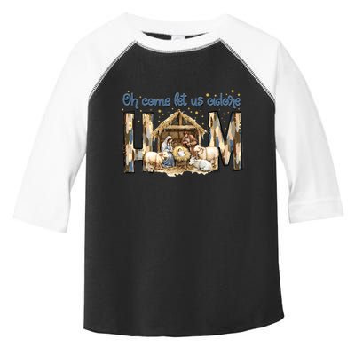 Oh Come Let Us Adore Him Nativity Scene Christmas Coquette Toddler Fine Jersey T-Shirt