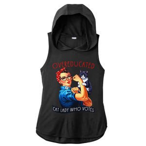 Overeducated Cat Lady Who Votes Rosie The Riveter Cat Lover Ladies PosiCharge Tri-Blend Wicking Draft Hoodie Tank