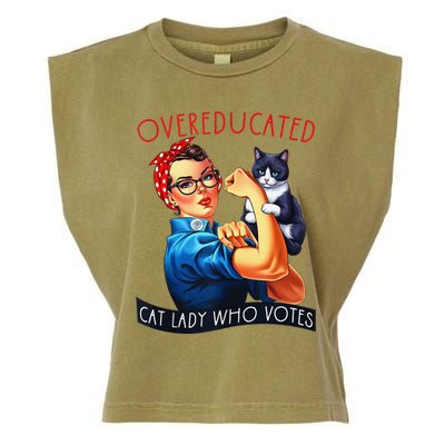 Overeducated Cat Lady Who Votes Rosie The Riveter Cat Lover Garment-Dyed Women's Muscle Tee