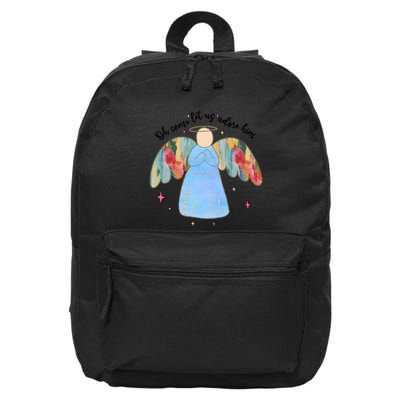 O Come Let Us Adore Him Christmas Holiday Season Angel 16 in Basic Backpack