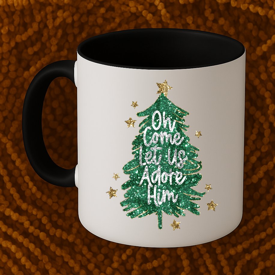 Oh Come Let Us Adore Him Christian Jesus Christmas Mug