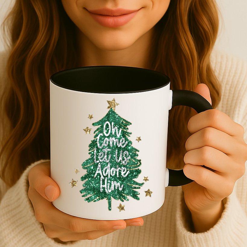 Oh Come Let Us Adore Him Christian Jesus Christmas Mug