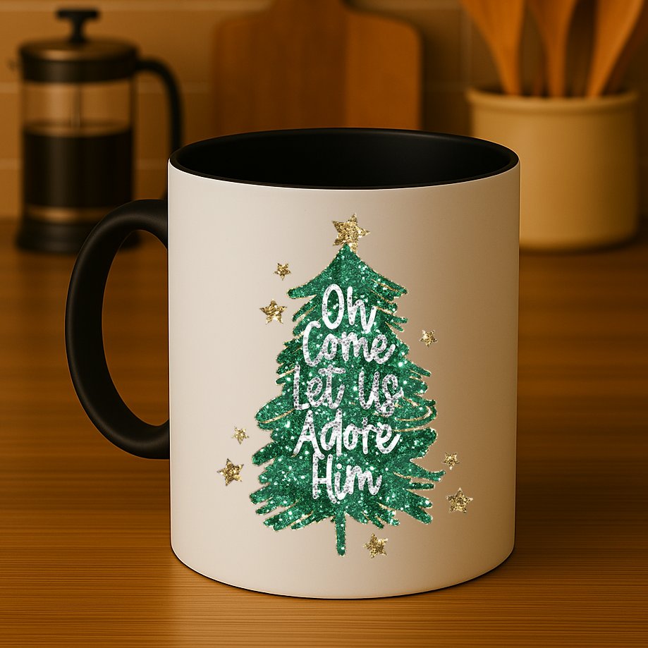 Oh Come Let Us Adore Him Christian Jesus Christmas Mug