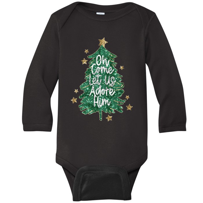 Oh Come Let Us Adore Him Christian Jesus Christmas Baby Long Sleeve Bodysuit