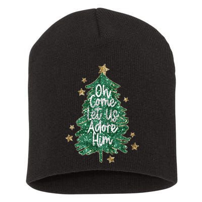 Oh Come Let Us Adore Him Christian Jesus Christmas Short Acrylic Beanie