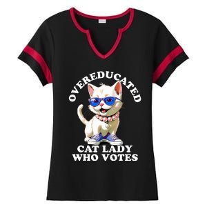 Overeducated Cat Lady Who Votes For Kamala Harris 2024 Funny Ladies Halftime Notch Neck Tee