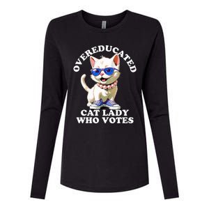 Overeducated Cat Lady Who Votes For Kamala Harris 2024 Funny Womens Cotton Relaxed Long Sleeve T-Shirt