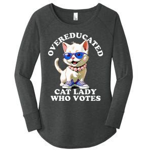 Overeducated Cat Lady Who Votes For Kamala Harris 2024 Funny Women's Perfect Tri Tunic Long Sleeve Shirt