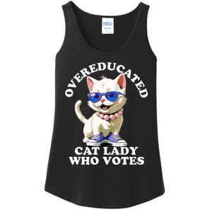 Overeducated Cat Lady Who Votes For Kamala Harris 2024 Funny Ladies Essential Tank