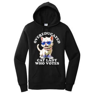 Overeducated Cat Lady Who Votes For Kamala Harris 2024 Funny Women's Pullover Hoodie