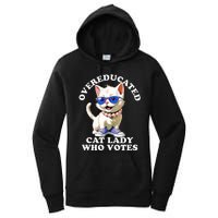 Overeducated Cat Lady Who Votes For Kamala Harris 2024 Funny Women's Pullover Hoodie