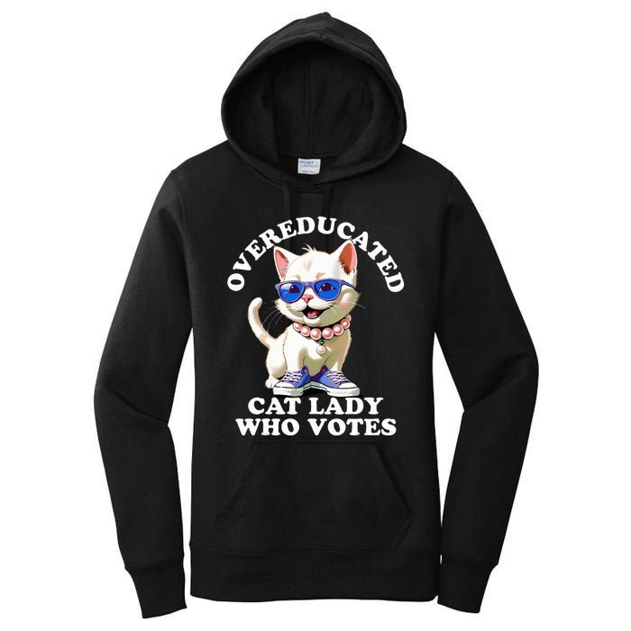 Overeducated Cat Lady Who Votes For Kamala Harris 2024 Funny Women's Pullover Hoodie