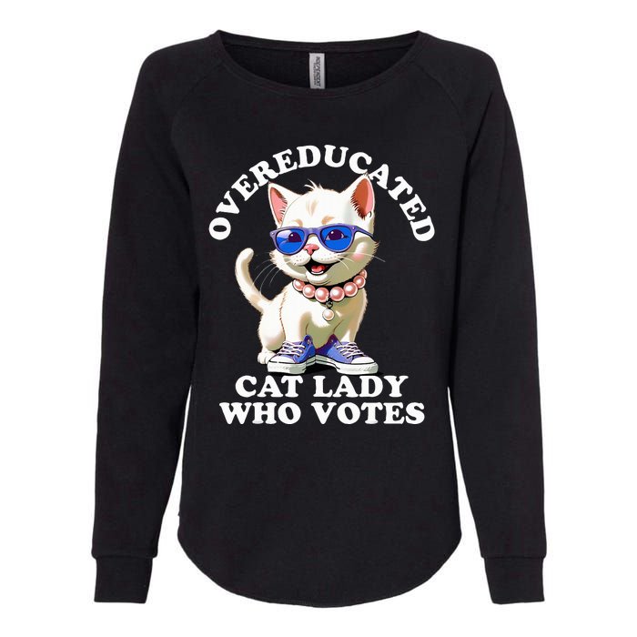 Overeducated Cat Lady Who Votes For Kamala Harris 2024 Funny Womens California Wash Sweatshirt