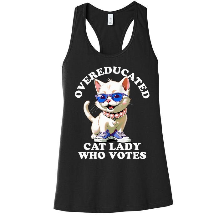 Overeducated Cat Lady Who Votes For Kamala Harris 2024 Funny Women's Racerback Tank